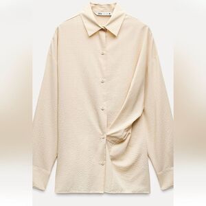 Zara Asymmetrical Button Down Blouse with Long Sleeve size M New